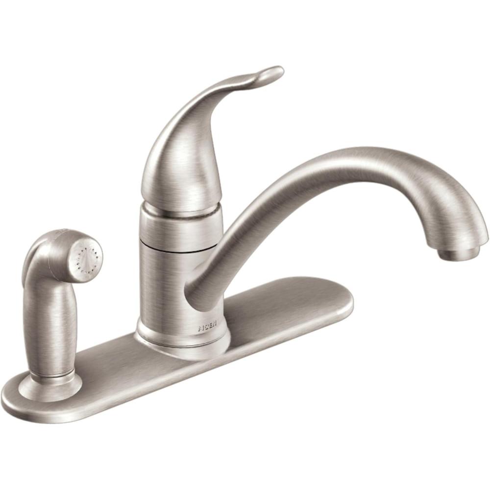 image:imageMoen CA87484SRS Single Handle Low Arc Kitchen Faucet with Side Spray from the Torrance Collection Spot Resist Stainless