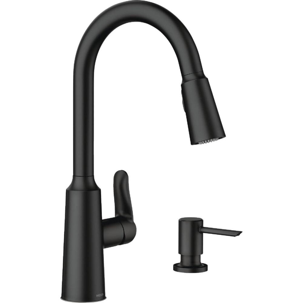 image:imageMoen Edwyn 87028BL Matte Black 1Handle DeckMount PullDown Handle Kitchen Faucet Deck Plate Included