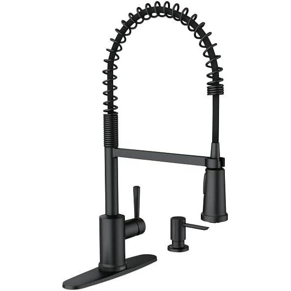 image:imageMoen Indi SingleHandle PreRinse Spring Pulldown Sprayer Kitchen Faucet with Power Clean in Matte Black