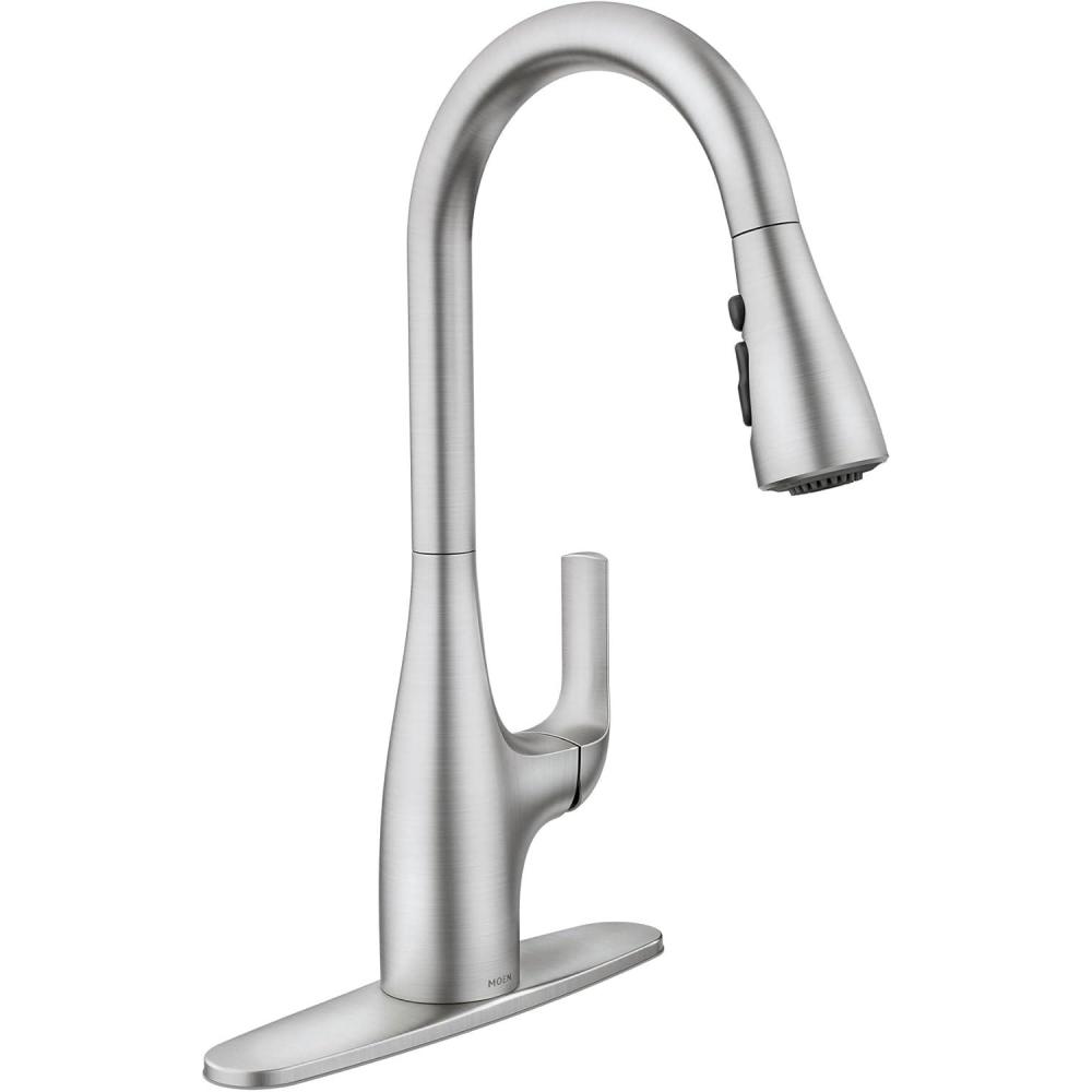 image:imageMoen Leesi Stainless Pulldown Kitchen Sink Faucet with Power Boost Transitional Kitchen Faucet OneHandle Single Hole High Arc Easy Installation Spot Resist Finish 87448SRS