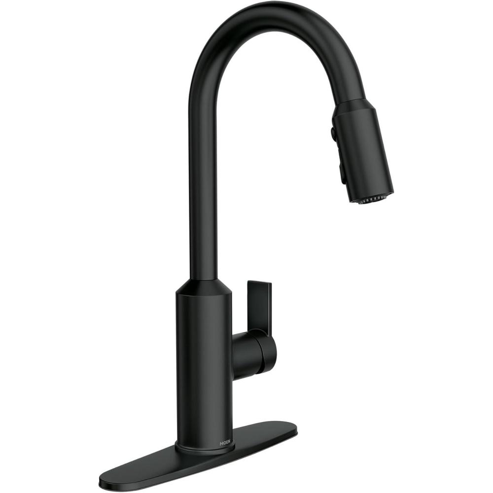 image:imageMoen Meena One Handle Kitchen Faucet with Pull Down Sprayer High Arc Kitchen Sink Faucet Featuring Reflex System and Duralock Quick Connect Matte Black 87270BL