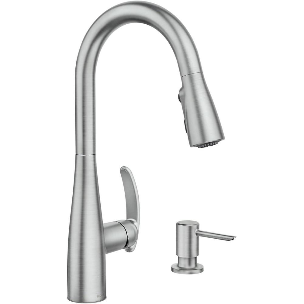 image:imageMoen Reyes Stainless Pulldown Kitchen Faucet with Soap Dispenser and Power Boost Transitional Kitchen Faucet OneHandle High Arc Easy Installation Spot Resist Finish 87932SRSSpot Resist Stainless