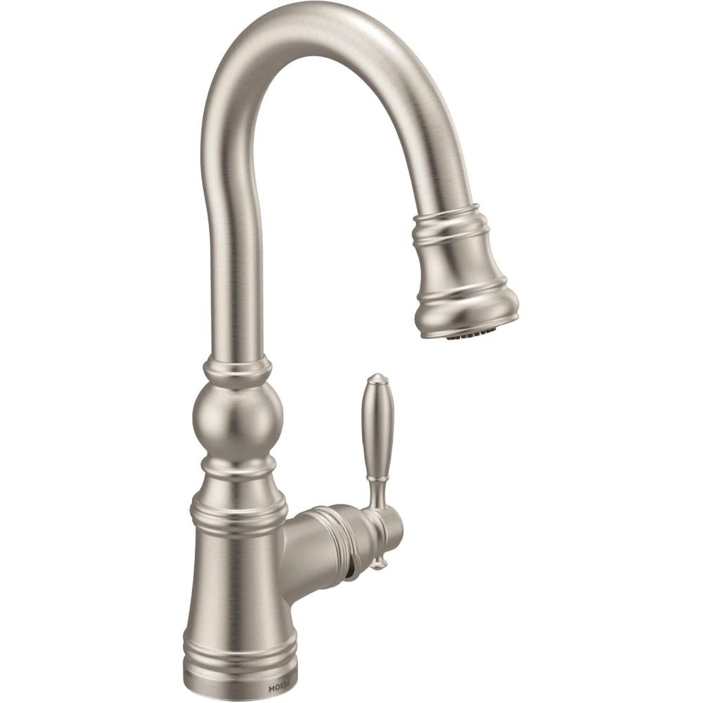 image:imageMoen S53004ORB Weymouth Shepherds Hook Pulldown Kitchen Bar Faucet Featuring Metal Wand with Power Clean OilRubbed BronzeSpot Resist Stainless