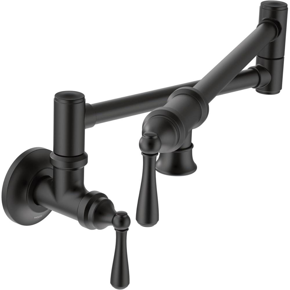 image:imageMoen Traditional Spot Resist Stainelss Wall Mount Swing Arm Folding Pot Filler Kitchen Faucet S664SRSMatte Black