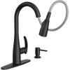 Moen Reyes Stainless Pulldown Kitchen Faucet with Soap Dispenser and Power Boost, Transitional Kitchen Faucet, One-Handle High Arc, Easy Installation, Spot Resist Finish, 87932SRS(Matte Black)