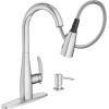 Moen Reyes Stainless Pulldown Kitchen Faucet with Soap Dispenser and Power Boost, Transitional Kitchen Faucet, One-Handle High Arc, Easy Installation, Spot Resist Finish, 87932SRS(Chrome)