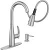 Moen Reyes Stainless Pulldown Kitchen Faucet with Soap Dispenser and Power Boost, Transitional Kitchen Faucet, One-Handle High Arc, Easy Installation, Spot Resist Finish, 87932SRS(Spot Resist Stainless)
