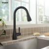 Moen Shoreway Single Handle Pull-Down Kitchen Faucet with Power Clean, Soap Dispenser and Reflex, Spot Resist Stainless, 87236SRS(Black)