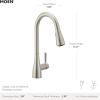 Moen Shoreway Single Handle Pull-Down Kitchen Faucet with Power Clean, Soap Dispenser and Reflex, Spot Resist Stainless, 87236SRS(Black)