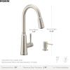 Moen Trew Matte Black Kitchen Faucet with Soap Dispenser and Pulldown with Power Boost, Transitional Kitchen Faucet, One-Handle High Arc Easy Installation, 87653BL(Matte Black)