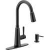 Moen Trew Matte Black Kitchen Faucet with Soap Dispenser and Pulldown with Power Boost, Transitional Kitchen Faucet, One-Handle High Arc Easy Installation, 87653BL(Matte Black)