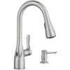 Moen Arlo Spot Resist Stainless Single Handle Pull-down Kitchen Faucet with Sprayer (Deck Plate and Soap Dispenser Included) (87087EWSRS)