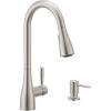 Moen Shoreway Single Handle Pull-Down Kitchen Faucet with Power Clean, Soap Dispenser and Reflex, Spot Resist Stainless, 87236SRS(Spot Resist Stainless)