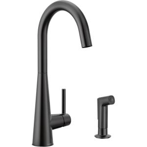 Moen 7870BL Sleek One-Handle High Arc Kitchen Faucet with Side Spray, Black Matte