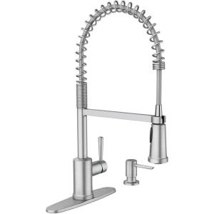 Moen 87194SRS Indi Single-Handle Pre-Rinse Spring Pulldown Sprayer Kitchen Faucet with Power Clean in Spot Resist Stainless (Soap Dispenser and Deck Plate Included)