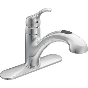 Moen 87316C Renzo Single Handle Low Arc Pullout Kitchen Faucet Featuring Power Clean, Chrome