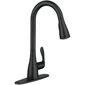 Moen 87912BL Georgene Matte Black Single Handle High-Arc Kitchen Faucet with Sprayer Function (Deck Plate Included)