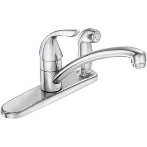 Moen Adler Single-Handle Low ARC Kitchen Faucet in Chrome with in Deck Side Sprayer and Tool