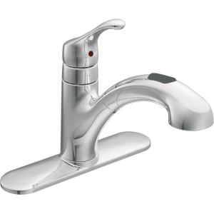 Moen CA87316C Renzo Single Handle Low Arc Pullout Kitchen Faucet Featuring Power Clean, Chrome