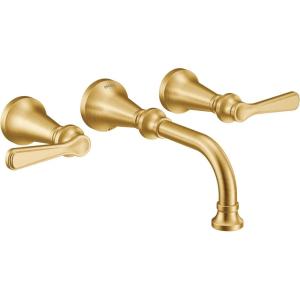 Moen Colinet Brushed Gold Traditional Lever Handle Wall Mount 8″ Widespread Bathroom Faucet Trim, Valve Required, TS44104BG