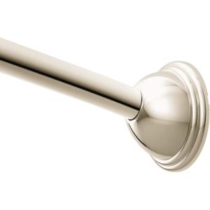 Moen Curved Adjustable Length Fixed Mount Single Shower Curtain Rod for Bathroom, Brushed Nickel Finish, CSR2160BN(Polished Nickel)