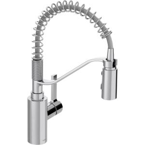 Moen Genta LX Spring Faucet with Power Boost, Modern Kitchen Faucet with One-Handle, Pre-Rinse, Easy Installation, Spot Resist Stainless, 5926SRS(Chrome)