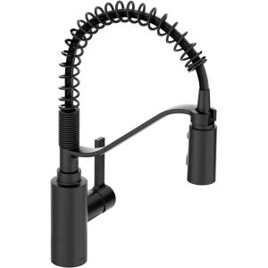 Moen Genta LX Spring Faucet with Power Boost, Modern Kitchen Faucet with One-Handle, Pre-Rinse, Easy Installation, Spot Resist Stainless, 5926SRS(Matte Black)