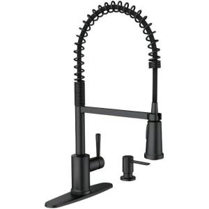Moen Indi Single-Handle Pre-Rinse Spring Pulldown Sprayer Kitchen Faucet with Power Clean in Matte Black