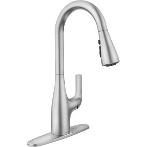Moen Leesi Stainless Pulldown Kitchen Sink Faucet with Power Boost, Transitional Kitchen Faucet, One-Handle Single Hole High Arc, Easy Installation, Spot Resist Finish, 87448SRS