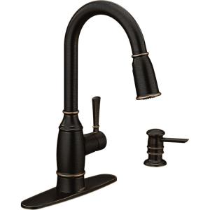 Moen Noell Mediterranean Bronze Pull‑Down Kitchen Faucet with Soap Dispenser, Featuring Power Clean and a Reflex Docking System, 87791BRB