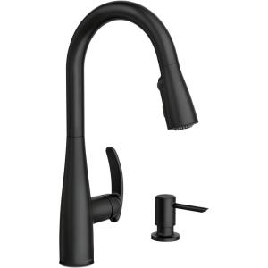 Moen Reyes Stainless Pulldown Kitchen Faucet with Soap Dispenser and Power Boost, Transitional Kitchen Faucet, One-Handle High Arc, Easy Installation, Spot Resist Finish, 87932SRS(Matte Black)