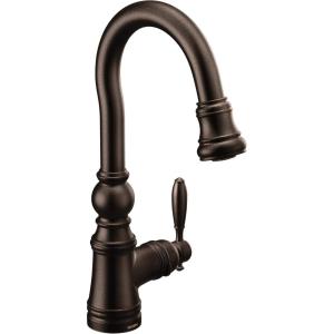 Moen S53004ORB Weymouth Shepherd’s Hook Pulldown Kitchen Bar Faucet Featuring Metal Wand with Power Clean, Oil-Rubbed Bronze(Oil Rubbed Bronze)