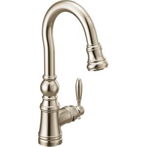 Moen S53004ORB Weymouth Shepherd’s Hook Pulldown Kitchen Bar Faucet Featuring Metal Wand with Power Clean, Oil-Rubbed Bronze(Polished Nickel)
