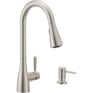 Moen Shoreway Single Handle Pull-Down Kitchen Faucet with Power Clean, Soap Dispenser and Reflex, Spot Resist Stainless, 87236SRS(Spot Resist Stainless)