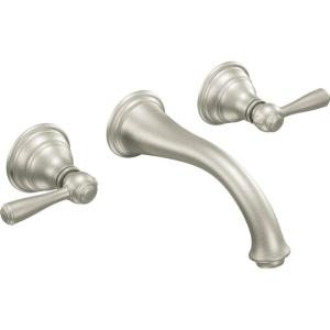 Moen T6107BN Kingsley Two-Handle Wall Mount Bathroom Faucet, Valve Required, Brushed Nickel(Brushed Nickel)