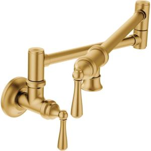 Moen Traditional Spot Resist Stainelss Wall Mount Swing Arm Folding Pot Filler Kitchen Faucet, S664SRS(Brushed Gold)