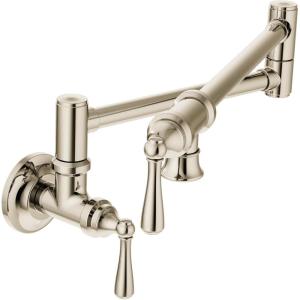 Moen Traditional Spot Resist Stainelss Wall Mount Swing Arm Folding Pot Filler Kitchen Faucet, S664SRS(Polished Nickel)