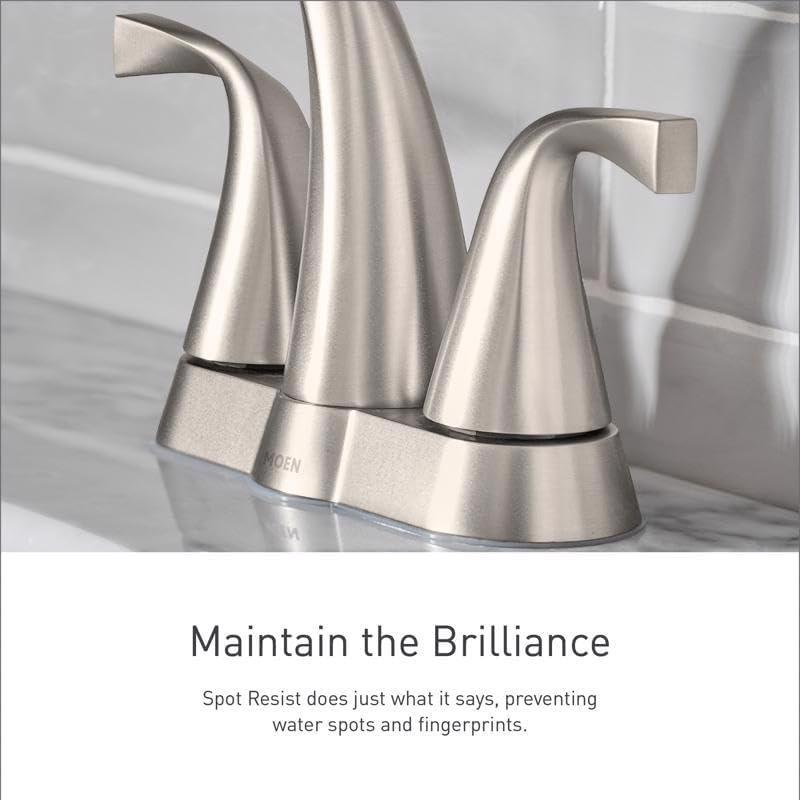 image:imageMoen Banbury 8 in Widespread Double Handle HighArc Bathroom Faucet in Spot Resist Brushed Nickel