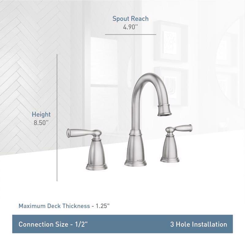 image:imageMoen Banbury 8 in Widespread Double Handle HighArc Bathroom Faucet in Spot Resist Brushed Nickel