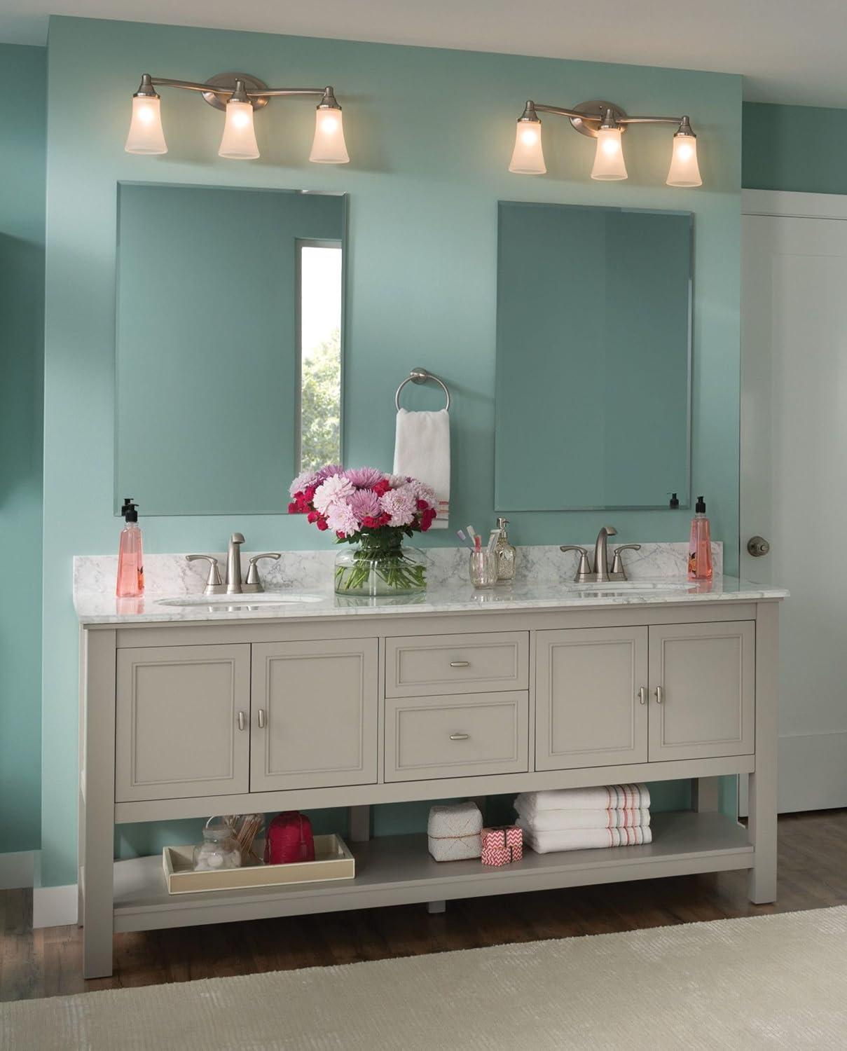 image:imageMoen Eva Brushed Nickel 3Light DualMount Bathroom Vanity Fixture Bath Lighting with Frosted Glass YB2863BNBrushed Nickel