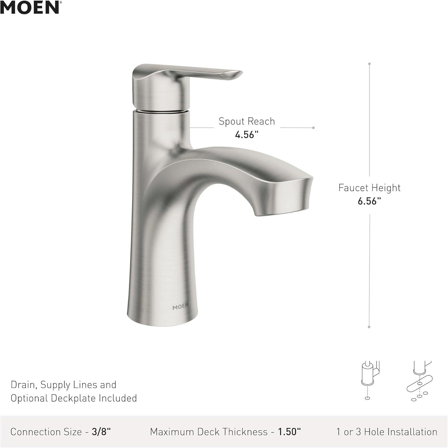 image:imageMoen Findlay Spot Resist Brushed Nickel SingleHandle Bathroom Faucet SingleHole Setup with Deckplate 84516SRN