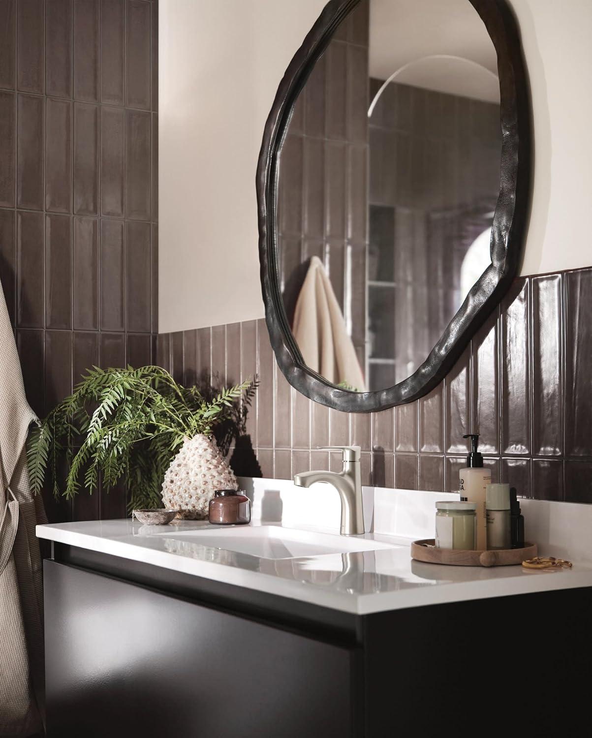 image:imageMoen Findlay Spot Resist Brushed Nickel SingleHandle Bathroom Faucet SingleHole Setup with Deckplate 84516SRN