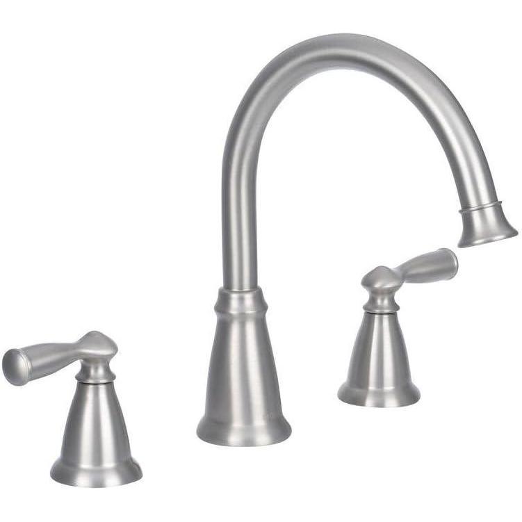 image:imageMoen 86924SRN Deck Mounted Roman Tub Faucet from the Banbury Collection Spot Resist Brushed Nickel