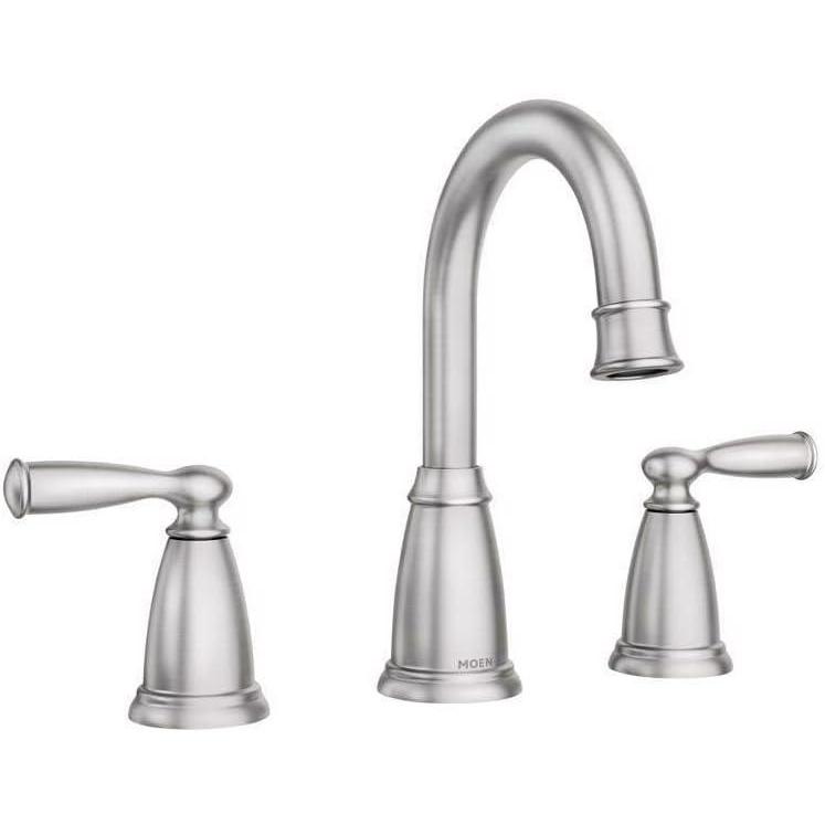 image:imageMoen Banbury 8 in Widespread Double Handle HighArc Bathroom Faucet in Spot Resist Brushed Nickel