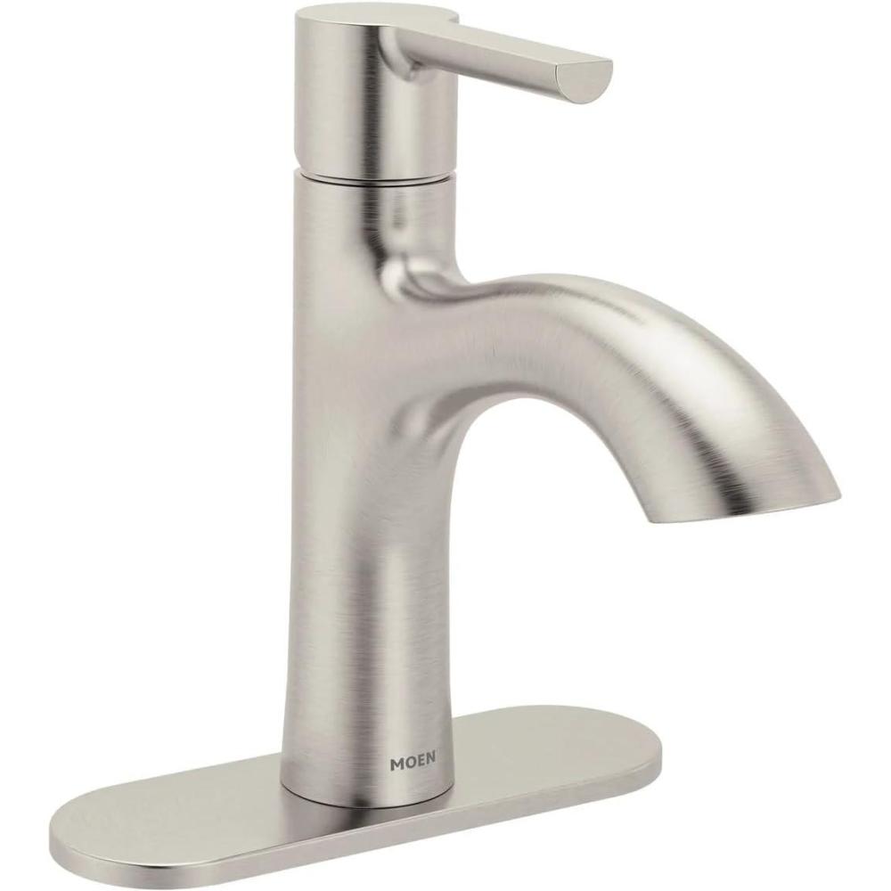 image:imageMoen Idris OneHandle Bathroom Faucet Modern Deck Mount with PushDown Drain Optional 3Hole Deckplate 12 GPM Brushed NickelBrushed Nickel