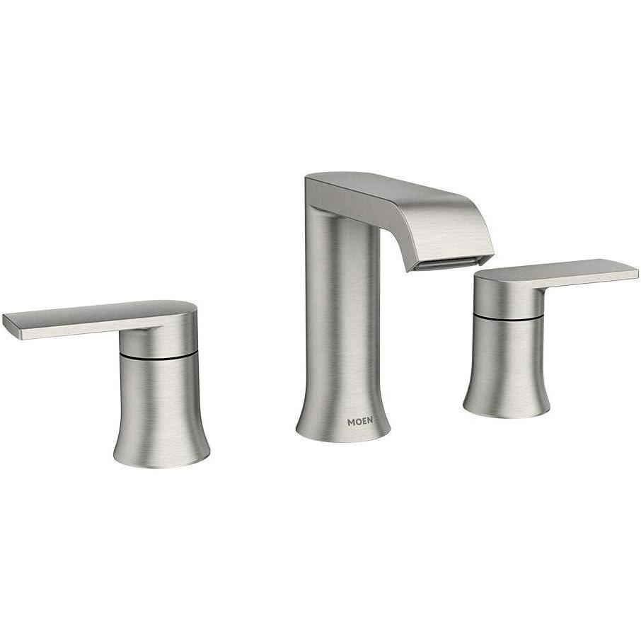 image:imageMoen M84763SRN Genta 12 GPM Widespread Bathroom Faucet with PopUp Drain Assembly and Duralock Technology