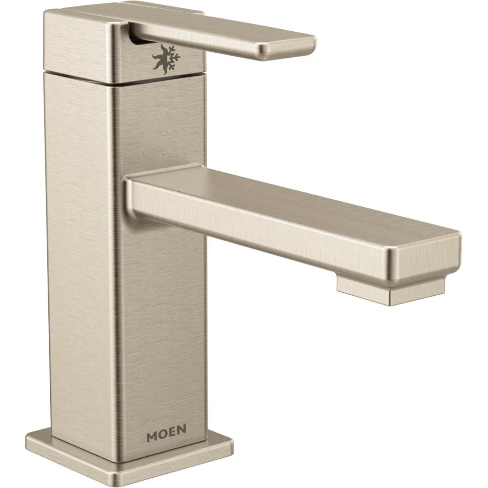 image:imageMoen S6710BN 90 Degree OneHandle Single Hole Modern Bathroom Sink Faucet Brushed Nickel