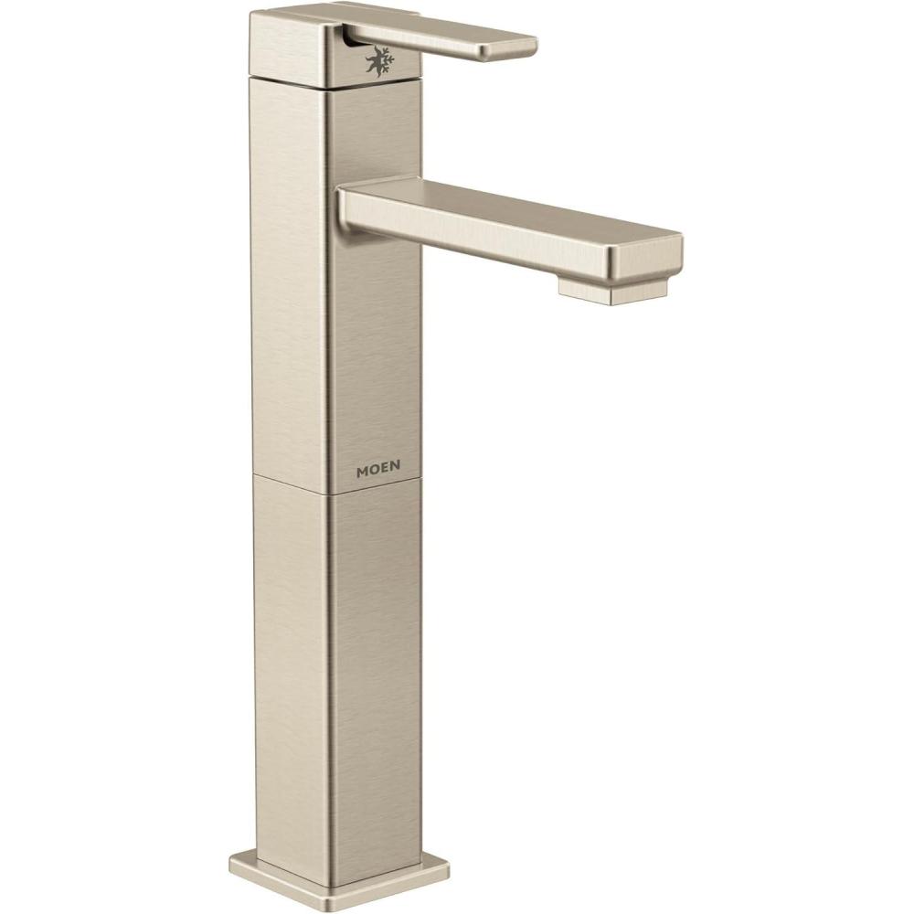 image:imageMoen S6712BN 90 Degree OneHandle Single Hole Vessel Sink Modern Bathroom Faucet Brushed Nickel