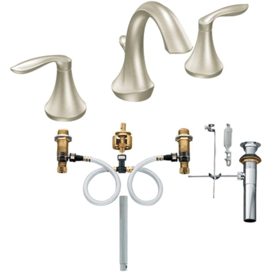 image:imageMoen T6420BN9000 Eva TwoHandle High Arc Bathroom Faucet with Valve Brushed Nickel