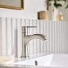 Moen Idris One-Handle Bathroom Faucet – Modern Deck Mount with Push-Down Drain – Optional 3-Hole Deckplate – 1.2 GPM (Brushed Nickel)(Brushed Nickel)